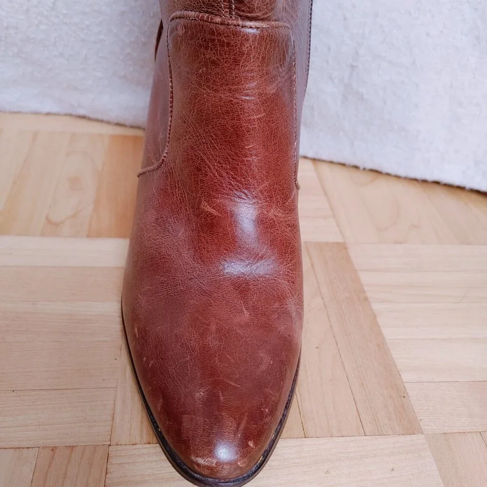 ๐ฏ% real leather Knee High heeled brown Boots - Picture 12 of 16